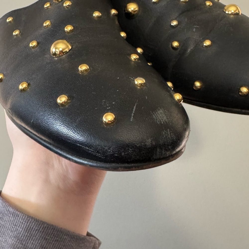 See By Chloe Gold studded black leather Mule slip on flats - missing studs - Picture 10 of 13